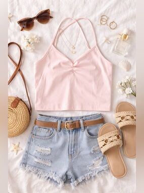 Francesca’s Mi Ami Blush Pink Strappy Crop Tank Top Size M